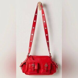 NWT Free People Leather Buckle Shoulder Bag, Red
